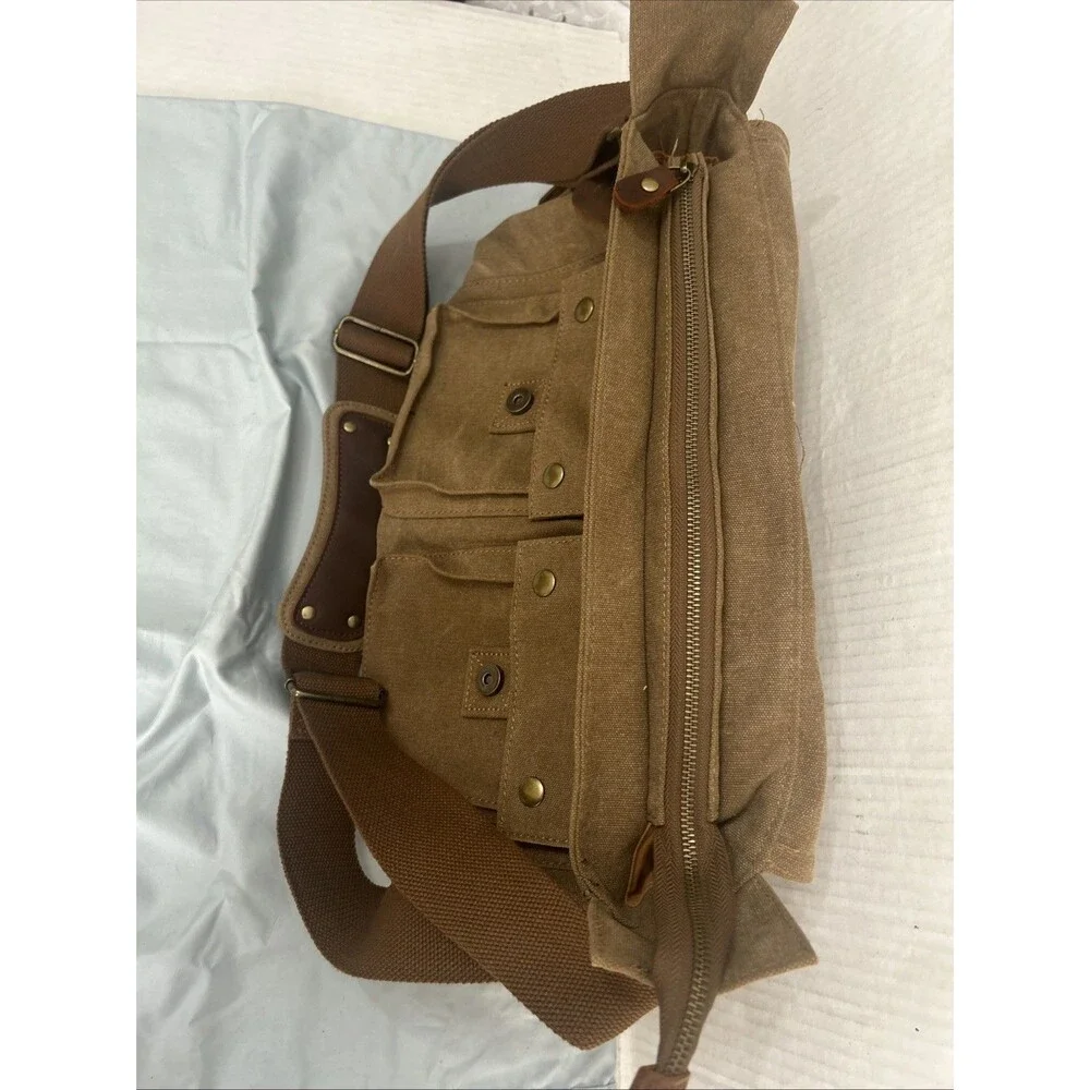 Kattee Leather Canvas Camera Bag Messenger Shoulder Bag Khaki